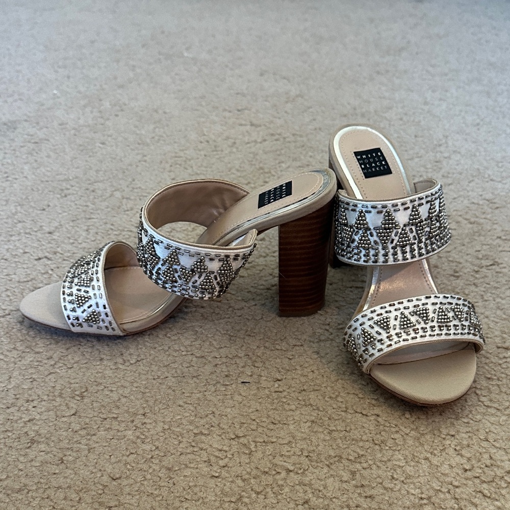 White House Black Market Cream Beaded Heels